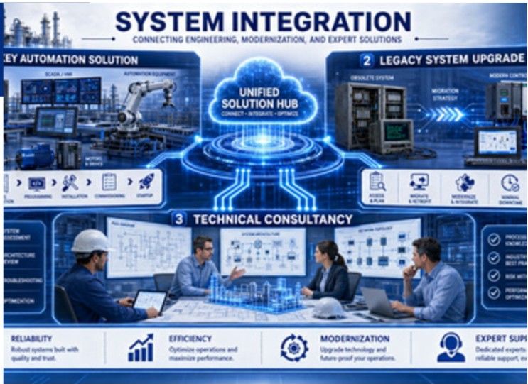 System integration unified solution hub infographic